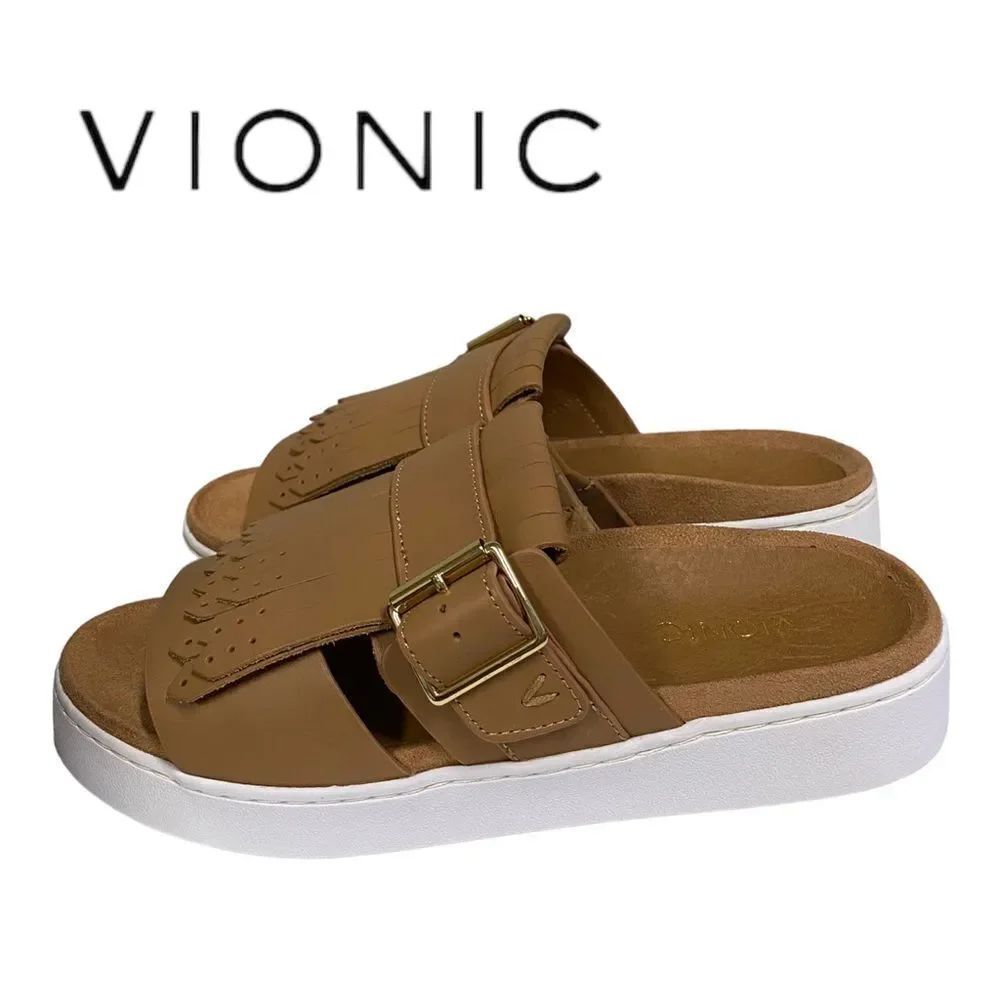 VIONIC Splendid Fillmore Women's Tan Leather Slide Sandals 6